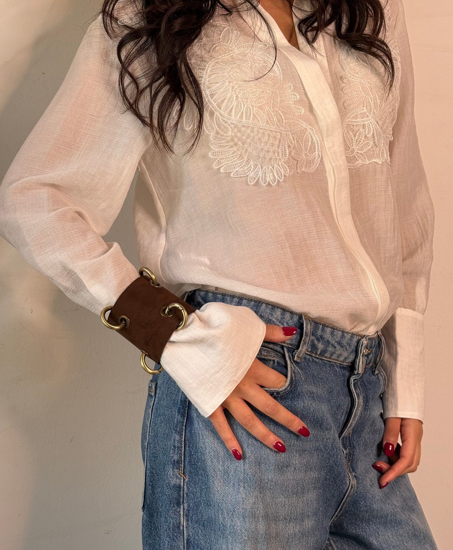 IDOL Cuff - removable rings - double face - brown suade / black leather