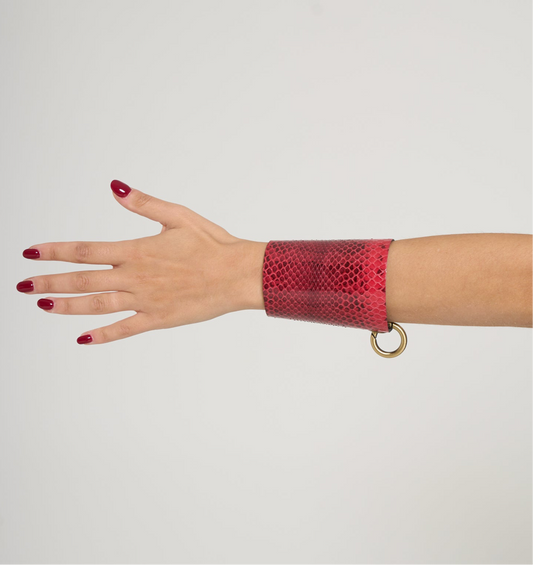RING Leather cuff - removable ring / Magenta