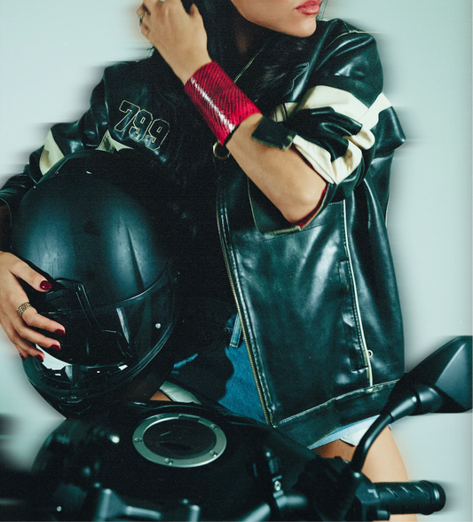 RING Leather cuff - removable ring / Magenta