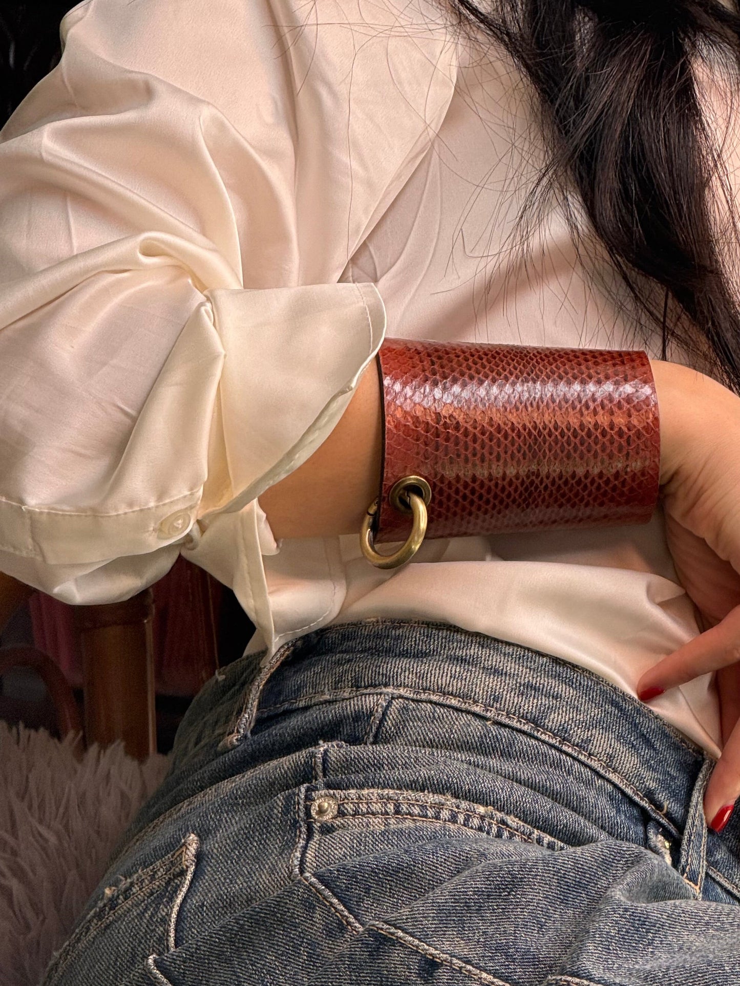 RING Leather cuff - removable ring / Brown