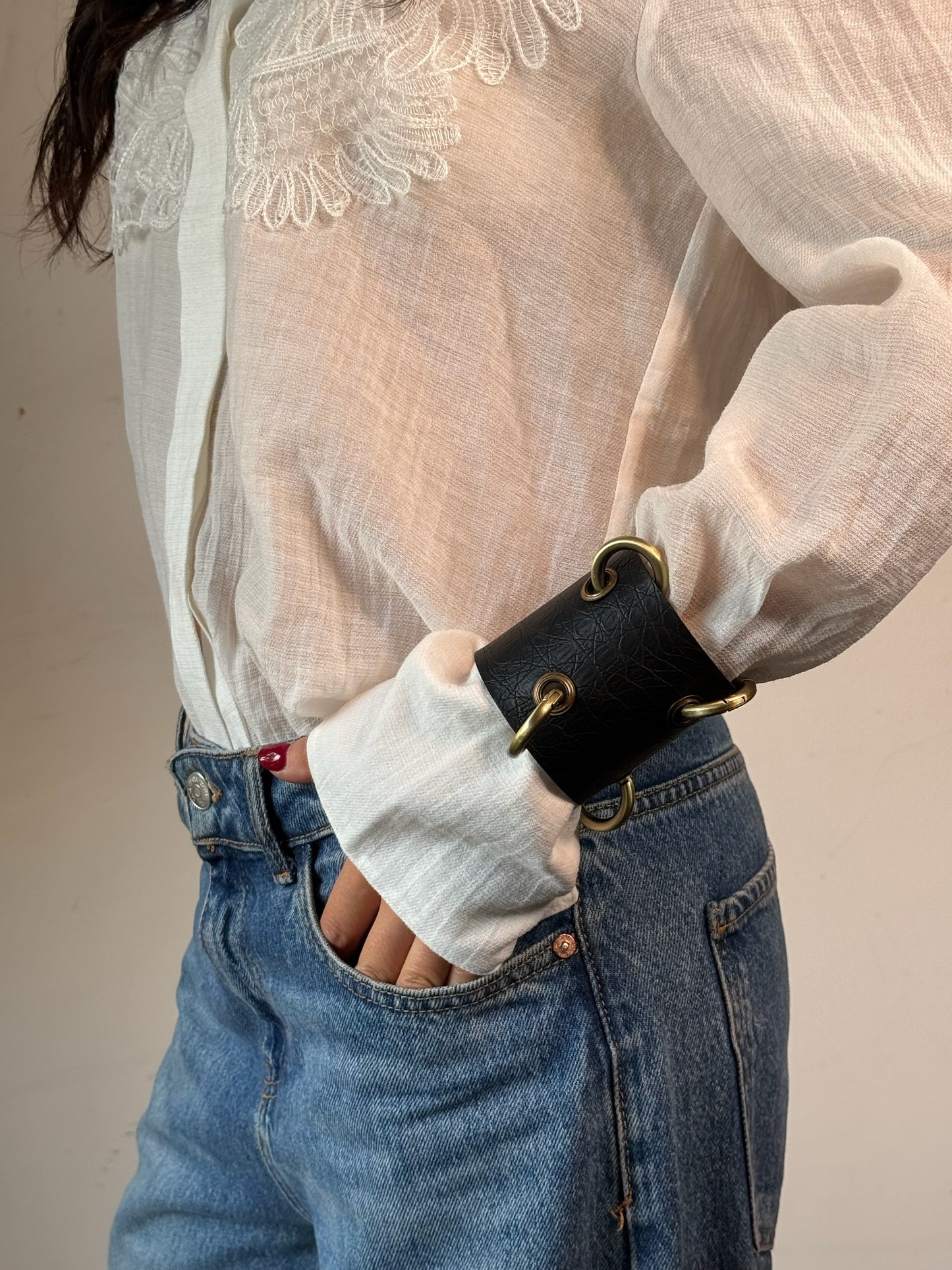 IDOL Cuff - removable rings - double face - brown suade / black leather