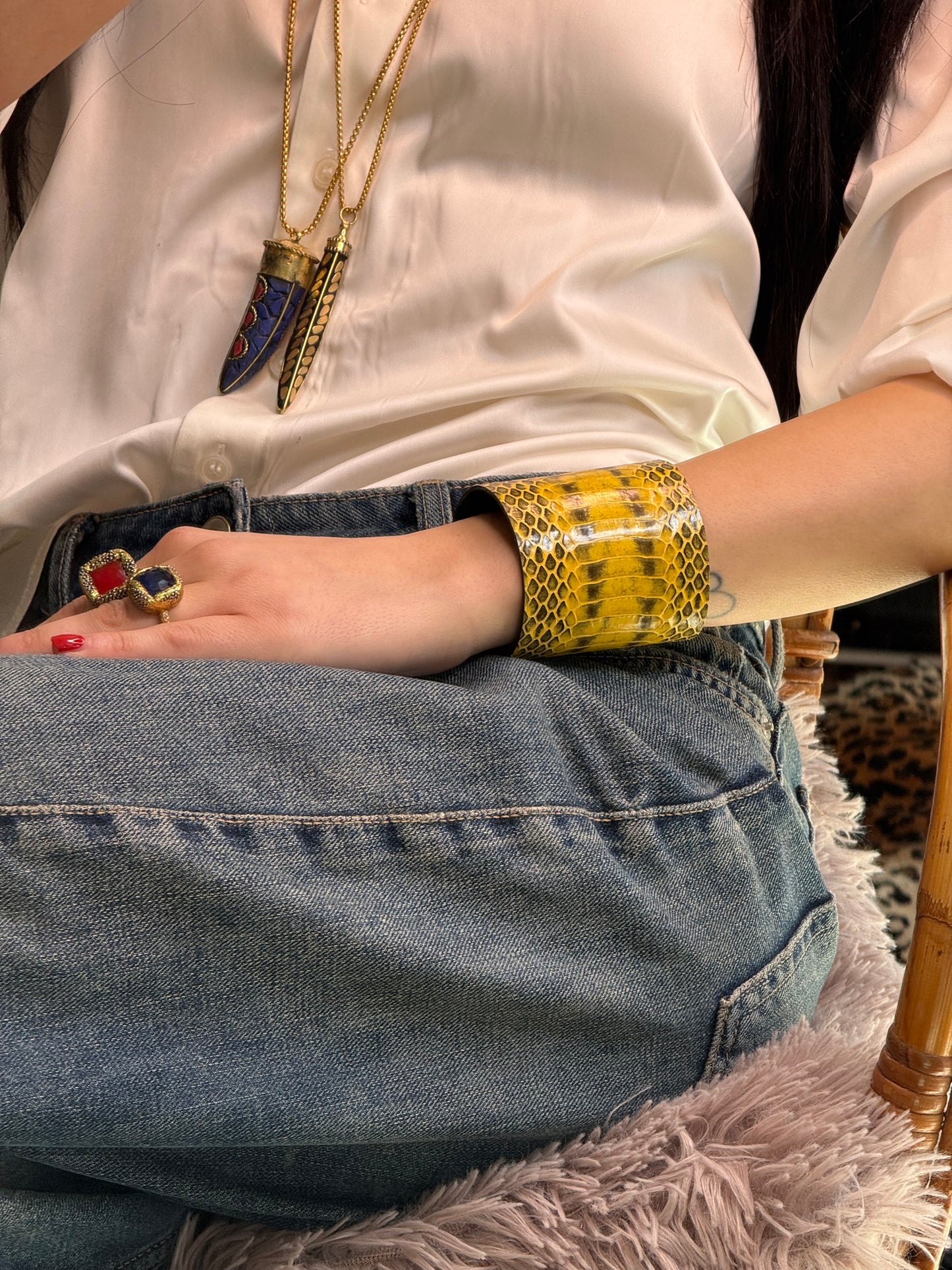 Leather Cuff - Yellow