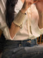RING Leather cuff - removable ring / White
