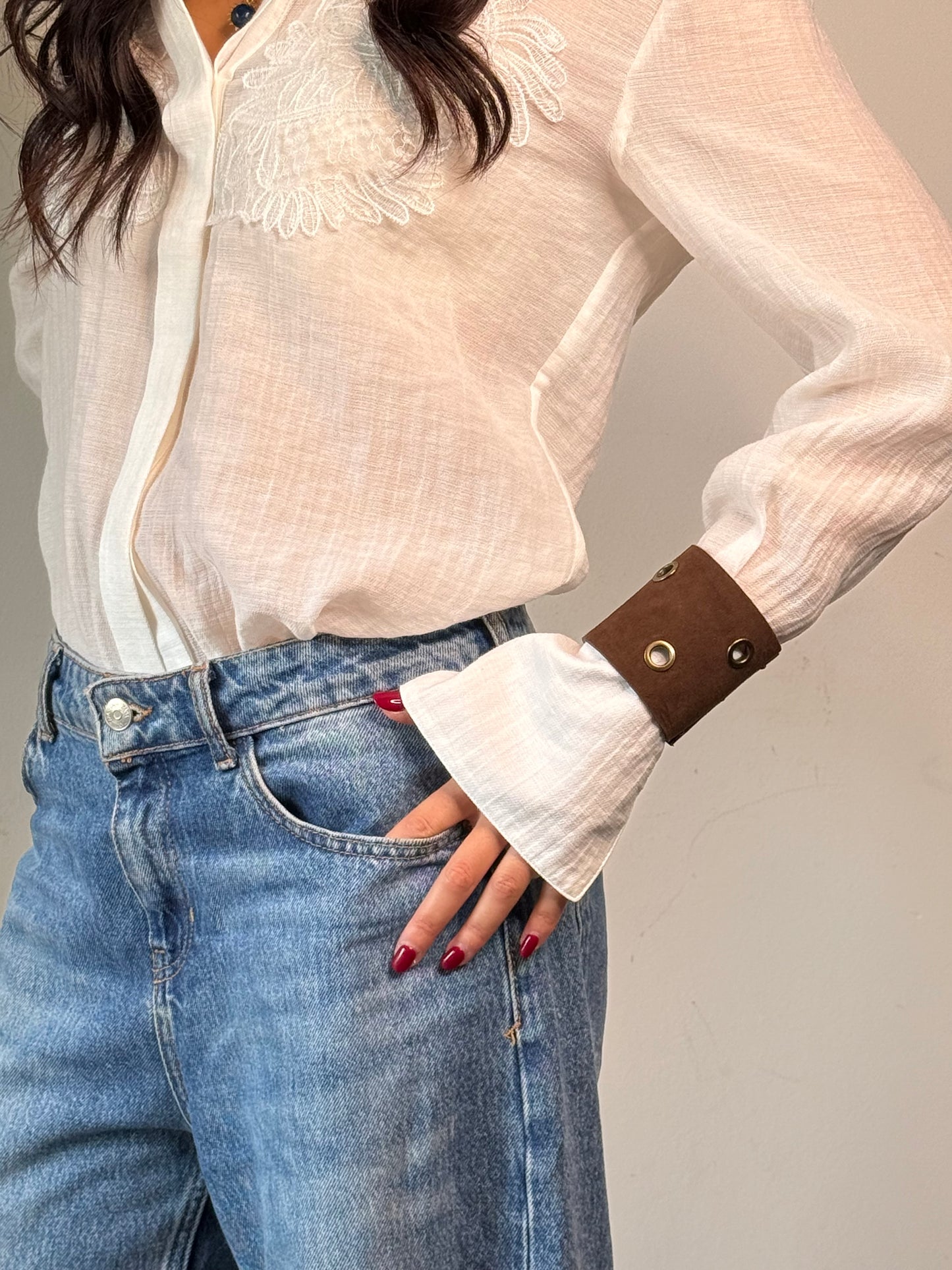 IDOL Cuff - removable rings - double face - brown suade / black leather