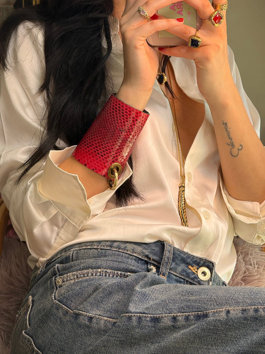 RING Leather cuff - removable ring / Magenta