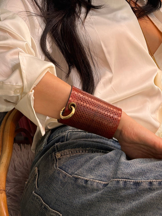 RING Leather cuff - removable ring / Brown