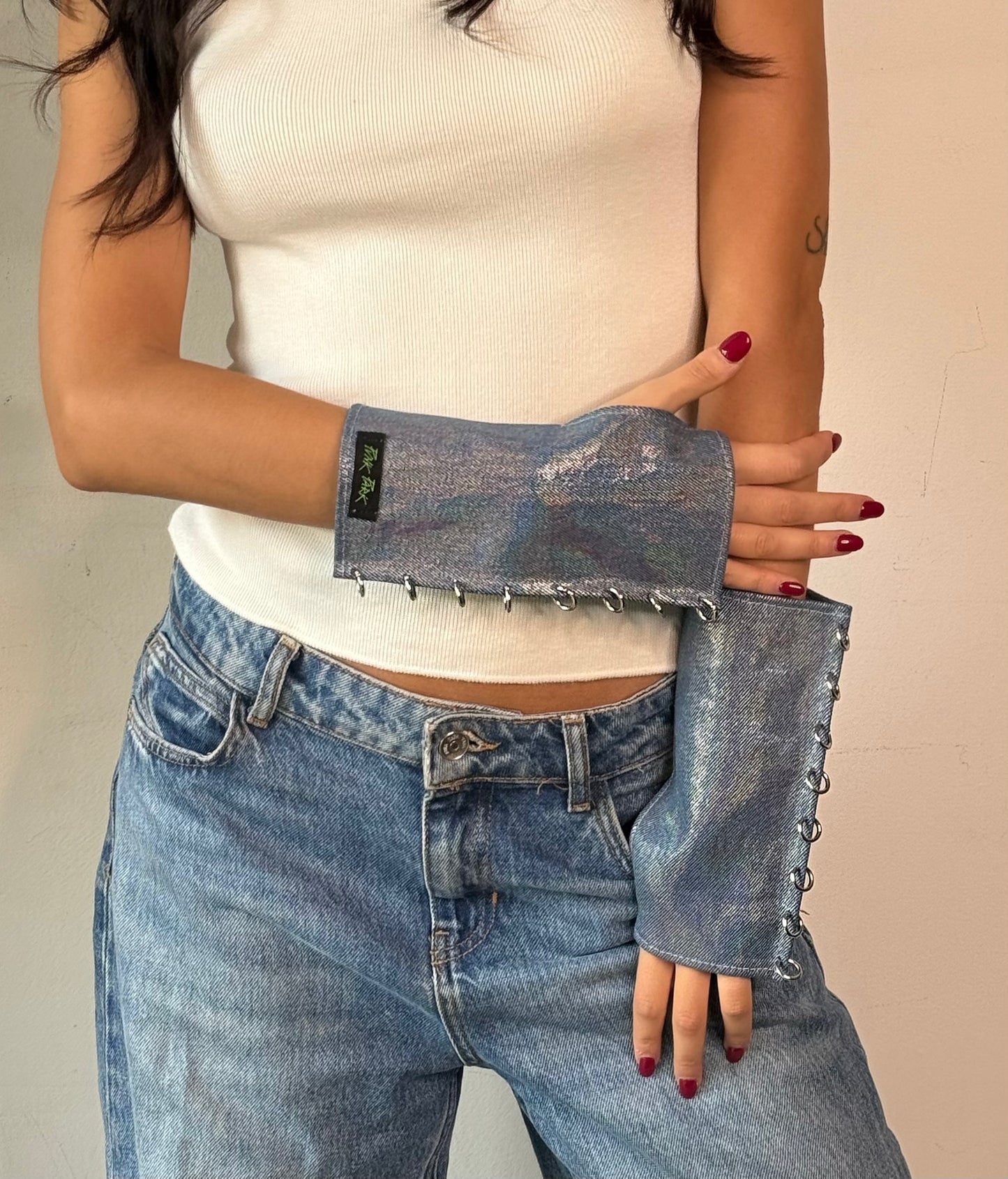 ROCKSTAR Glove - Denim (silver rings)